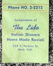 THE LIDO Italian Dinners 228 E. Perkins St. Ukiah  MATCHBOOK HOSIERY MENDING KIT picture