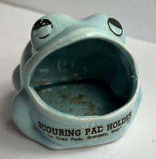 Vintage Wide Open Mouth Ceramic Frog Sponge Scouring Pad Holder Light Blue 1970s picture