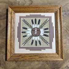 Vintage Matted And Framed Southwestern Navajo sand painting central sunburst picture