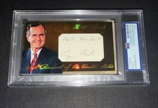 George HW Bush Signed 3x5 Custom Cut PSA Slabbed 41st US President picture