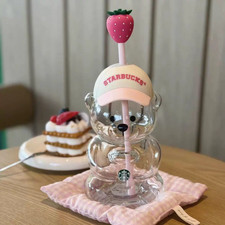 2026 New Starbucks Cute Bearista Bear Cup Tumbler Strawberry Topper Baseball Cap picture