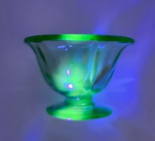 Vtg Rare Uranium Glass Salt Cellar Cup Fostoria Fairfax Nut Green Depression picture
