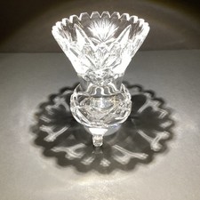 VTG Heavy Clear Cut Crystal 3 Toed Vase Sawtooth Rim Germany picture
