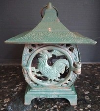 Rooster Pagoda Garden Vintage Green Cast Iron Lantern 8