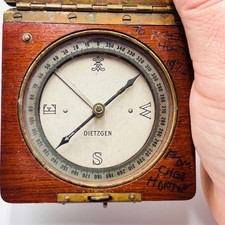 Vintage Dietzen Surveying Compass in Wood Case Brass Latch Inscribed 1973 picture