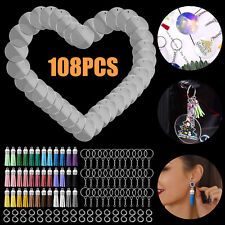 108PCS Acrylic Clear Circle Discs Blanks Keychain Tassels Kit DIY Pendants Craft picture