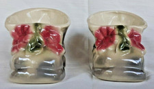 Vintage Antique Baby Bootie Shoe Planter Vase Gray Floral Art Pottery Ceramic picture