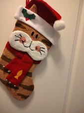 cat christmas stocking 18 By 9 Ears Scarf And Bells picture