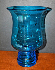 VTG AQUA BLUE Bubble Glass Pedestal Vase Candy Dish Votive 8 1/2