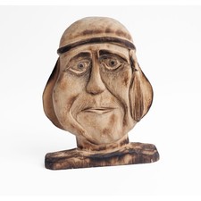 Native American Style Bust Figurine Vintage Brown Wood Hand Carved Signed picture