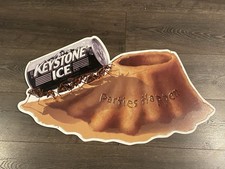Vintage Keystone Ice Beer Sign Ant Hill Graphic “Parties Happen” Embossed Metal picture
