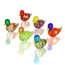 6pcs 1.5'' Mini Blown Glass Mandarin Ducks Figurines Collectible, Colorful picture