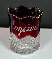 Antique EAPG Ruby Flash Glass Toothpick Holder Etched Cogswell, N.D. picture