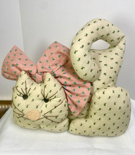 Handmade Fabric Cat Stuffed Shelf Sitter 10” Country Cottage Core Vintage 70s picture