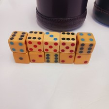 Vtg Leather Dice Cups With Ribbed Lining & 10 Vtg 5/8