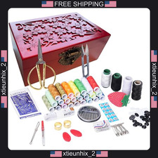 Wooden Sewing Kit Box with Needles Pins Buttons and Accessories picture