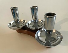 1950s MCM Wood Boomerang with 3 Chrome CANDLE HOLDERS by Milbern Creations JAPAN picture