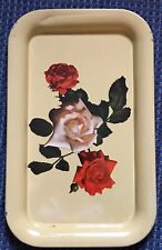 Old Vintage Yellow Metal lap Tray w Red & White Roses Serving Tray picture