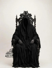 AURA Black Hooded Cloak: Gothic Grim Reaper Robe, Handmade Medieval Fantasy Cape picture