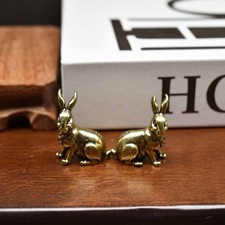 Brass Rabbit Figurine Set of 2 Mini Bunny Statue Home Desk Table Decor picture