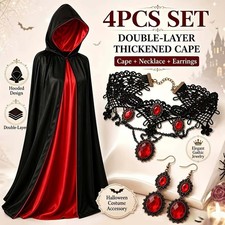 4Pcs Gothic Halloween Hooded Cloak Lace Choker Earrings Vampire Costume Prop US picture