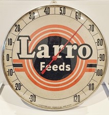 VINTAGE AGRICULTURE LARRO FEEDS ADVERTISING THERMOMETER picture