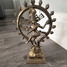 Vintage Brass Hindu Shiva Nataraja Dancing God Statue Indian Temple Decor picture