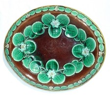 HTF Majolica POND LILY Oval Bread Platter 13