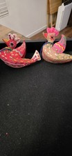 Vintage Handcrafted Mini Chicken Rooster Hand Stitched Beads Ornament Orange Set picture