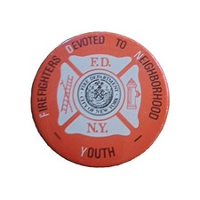 Vintage FDNY 1960's 70's Firefighter New York Neighborhood Youth Button Pin picture
