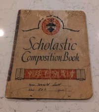 VINTAGE 1930'S AUTO MECHANIC COMPOSITION NOTEBOOK / SPORTS SCRAPBOOK EPHEMERA picture