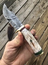 Custom Handmade Damascus Steel HUNTING Skinning Knife Survival Camel bone handle picture