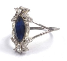 925 Sterling Silver For Women Sapphire Marquise 11.75 Ct US 5.5 Size Ring 6SHA picture