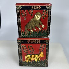Vtg Foreside Company Hand Painted Ornaments with Boxes Monkey and Tiger Set of 2 picture