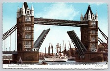 Tower Bridge Bascules Raised River Thames London England Postcard picture
