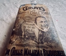 Antique 1878-Developed Bottle Grove’s Tasteless Chili Tonic Bottle Laughing Baby picture