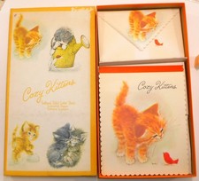 RARE Vintage boxed Kittens Stationery Set Tablet & Decorated Envelopes Some Use picture