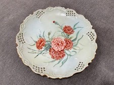 Antique Pierced Porcelain Cabinet Plate w/ Red Flowers Signed K. Connor picture