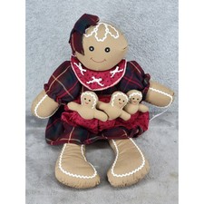 Herco Country Shop Gingerbread Doll Plush Christmas Plaid Dress with 3 Babies picture