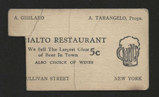 Vtg 1930s Rialto Restaurant Greenwich Village NYC Card 5c Glass Of Beer Bar picture