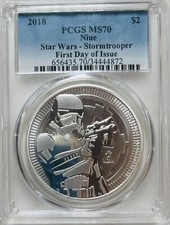 2018 Niue $2 DISNEY Star Wars STORMTROOPER 1 Oz Silver  PCGS MS70 FDOI picture