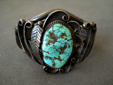 Southwestern Native American Navajo LightBlue Turquoise 925 Silver Cuff Bracelet picture