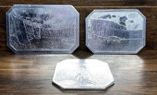 Vintage Niagara Falls Metal Wrapped Wall Plaques Tray Relief Souvenir Lot of 3 picture