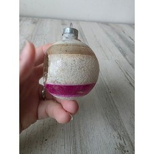 Vintage double indent striped Micah Pink Gold glass ornament Xmas tree picture