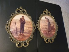 Vintage HOMCO  Praying Farmer and Wife - Convex Bubble Glass with Ornate Frame picture