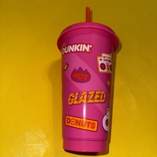 Dunkin' DunQueens 24 oz Cold Cup Reusable with Lid and Straw EUC Pink Brand New picture