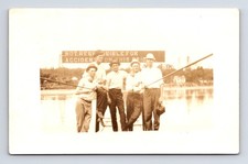RPPC Five Men At Unknown Foot Bridge Over River Oil Rig? Real Photo Postcard picture