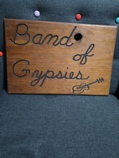 Vintage Band of Gypsies Wooden Sign Hand Carved Guitar Folk Art Music 18x12 picture