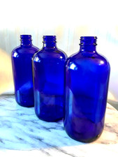 Cobalt Blue Bottle Boston Round Solid Glass ~ Large 16oz Apothecary HIGH QUALITY picture