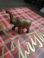 Vintage Solid Brass Elephant Figurine Statue Raised Trunk Lucky Elephant Decor picture